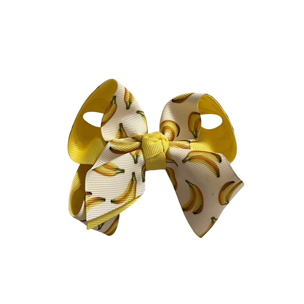 Banana Print Hair Bow Kitsch Fruit Core Yellow Grosgrain Alligator Clip